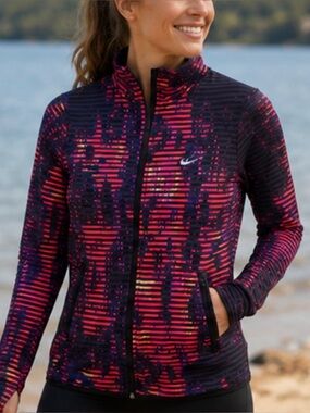 Nike Women's Running Jacket Pink Purple & Yellow Thumb Hole Full-Zip Size Medium